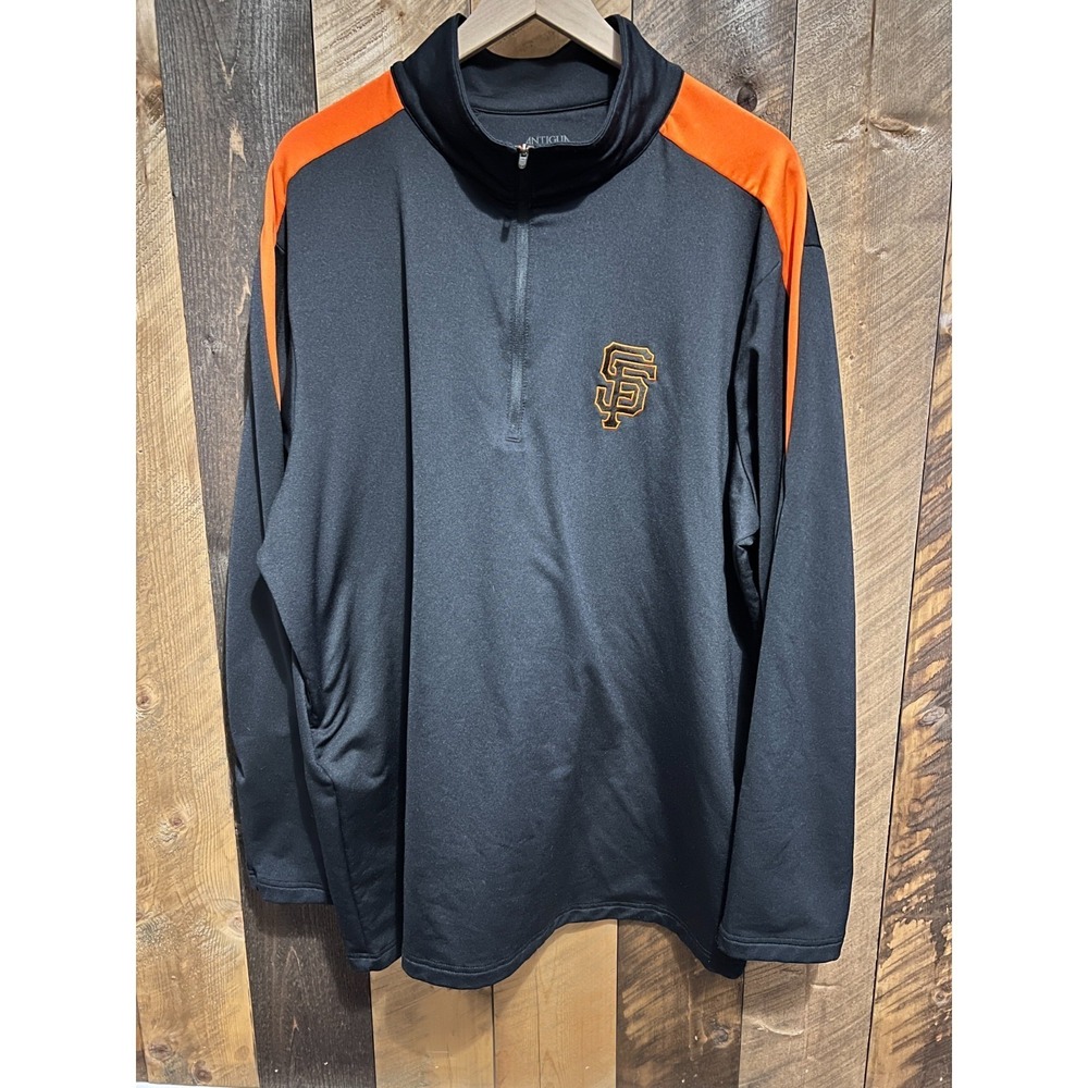 Antigua San Francisco Giants Quarter Zip Pullover Mens XL Black Orange 100274